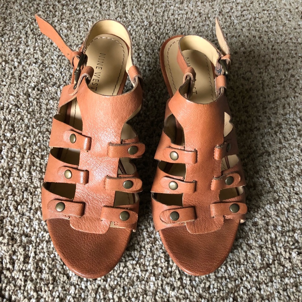 Nine West Brown Leather Strappy Heel Sandal Preown